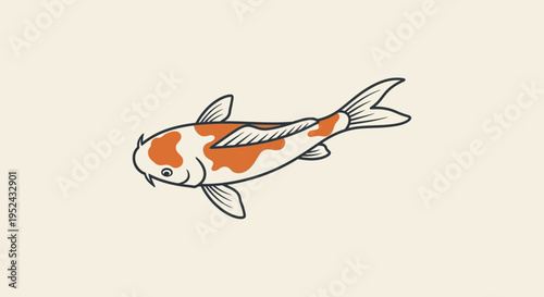Hand Drawn Koi Fish Illustration on Cream Background