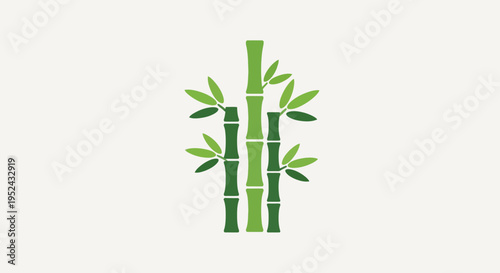 Green Bamboo Stalks with Leaves, Minimalist Vector Illustration, Asian Plant Icon