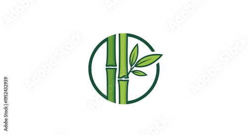 Green Bamboo Stalks with Leaves in Circle Logo