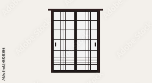 Traditional Japanese Shoji Door with Grid Pattern, Interior Design Element