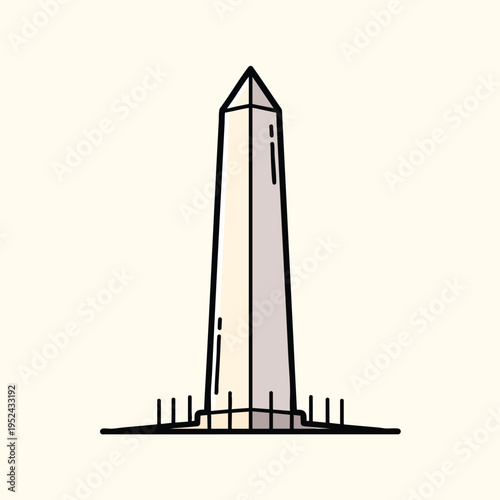 An illustrated depiction of a tall obelisk with a triangular top, standing on a platform, with a neutral background