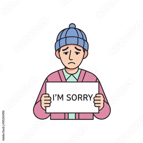 Sad Man Holding "I'm Sorry" Sign - Apology, Regret, Expression