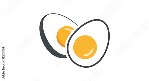 A minimalist illustration of two sliced open eggs, each with a bright yellow yolk and outlined in dark grey on a white background