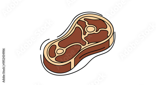 A flat illustration of a cooked meat cut. A dark brown center is surrounded by a lighter-colored border. Black outlines complete it