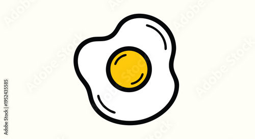 A cartoon illustration of a sunny-side-up breakfast item, featuring a yellow yolk and white egg. It has black outline