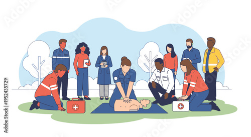 CPR Training Session with Diverse Group of People Learning.