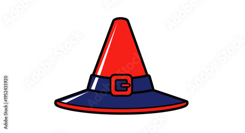 Red and Blue Witch Hat with Buckle - Isolated on White Background