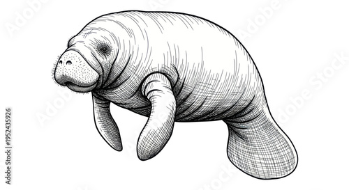 Photos Manatee illustration, gentle sea cow drawing, marine mammal, Florida wildlife, w