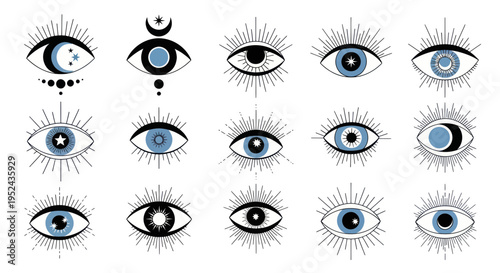 Mystical Eye Symbols Collection: Celestial, Moon, Stars, Esoteric, Magic Icons