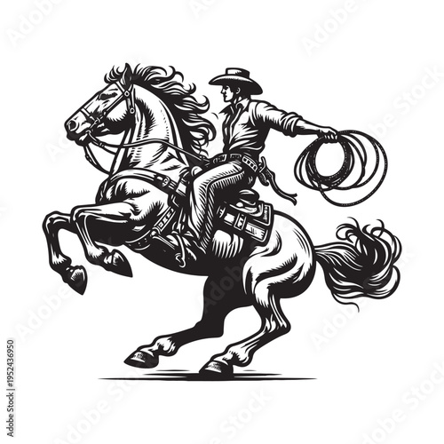 Cowboy riding a horse with a lasso