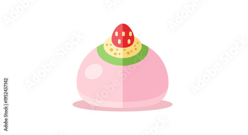 Cute Pink Strawberry Mochi Dessert Illustration