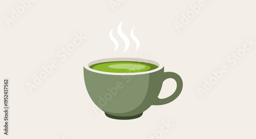 Steaming Green Tea Cup: Healthy Beverage, Hot Drink, Refreshing Matcha