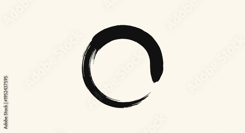 Zen Circle Brush Stroke on Cream Background - Symbol of Enlightenment and Simplicity