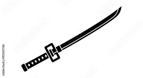 Black Silhouette of a Japanese Katana Sword on White Background