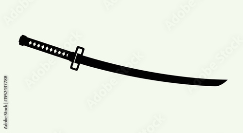 Black Silhouette of a Katana Sword on a Light Background