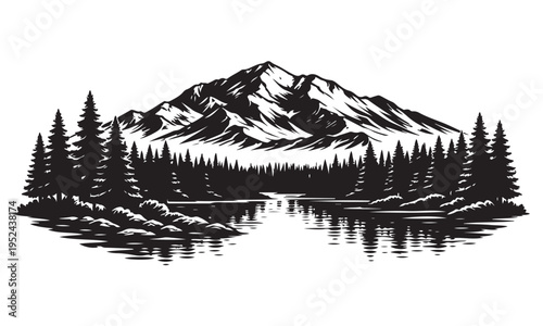 Denali National Park Silhouette, Silhouette Vector, Isolated on White Background