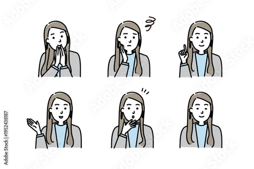 いろいろな表情の若いビジネスウーマン