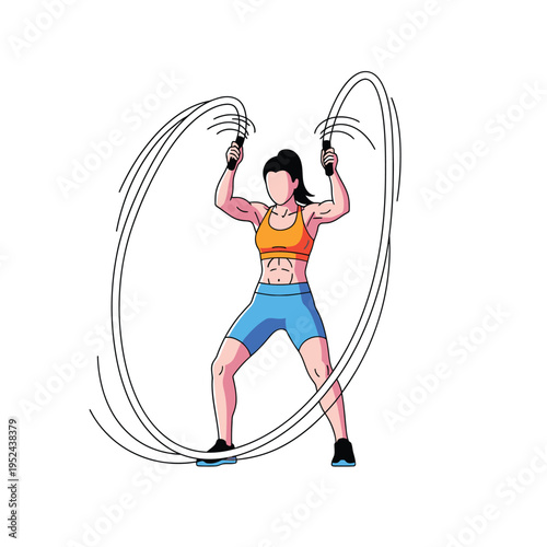 Woman Performing Battle Rope Exercise for Fitness.