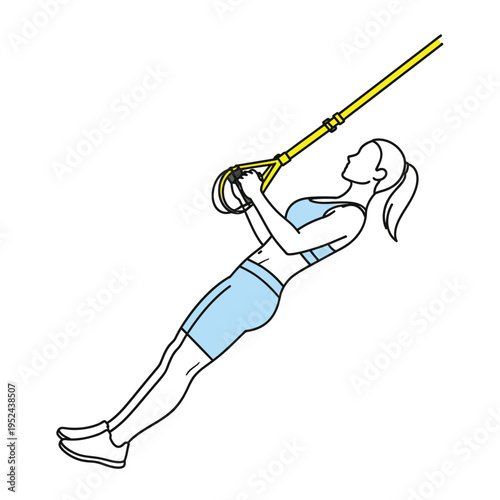 Woman performing suspension training exercise with TRX straps.