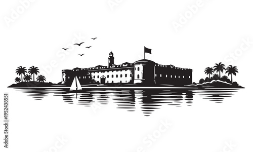 Foto Dry Tortugas National Park Silhouette, Silhouette Vector, Isolated on White Back