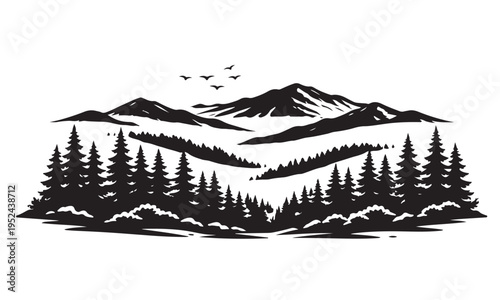 Canvas Print Great Smoky Mountains National Park Silhouette, Silhouette Vector, Isolated on W