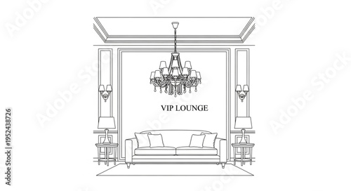 Elegant Interior Sketch - Chandelier, Sofa, and Architectural Details.