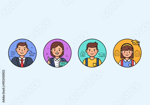 Diverse group of smiling people icons.