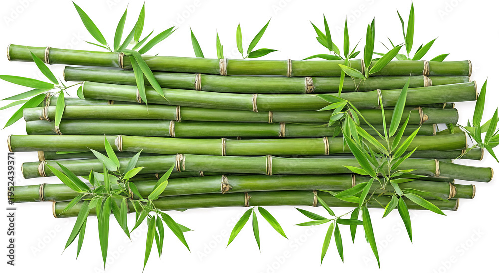 Fototapeta premium bamboo stalks with green leaves isolated on a transparent background