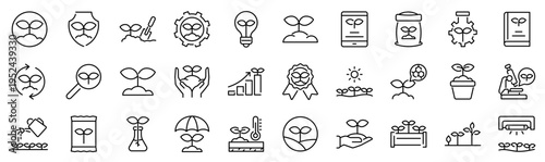 Set of 30 outline icons related to plant. Linear icon collection. Editable stroke. Vector illustration
