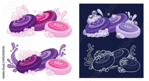 Colorful Soaps with Bubbles and Splashes, Handcrafted Bar Soap Art