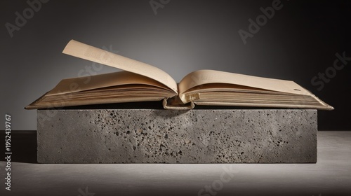 An open hardbound journal with blank pages rests on a textured surface, inviting exploration and inspiration.