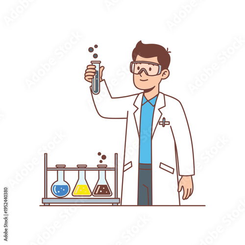 Scientist conducting experiment in laboratory with test tubes.