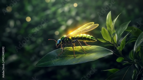 Captivating firefly illuminates leaf forest nature photography nighttime close-up bioluminescence