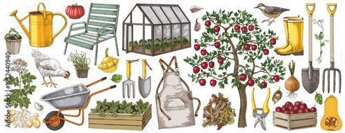 Horticulture and gardening vector set