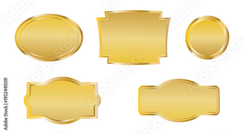 Empty gold frames, plaques of various vintage shapes with decorative edges