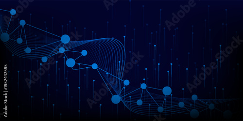 Futuristic internet network connection digital technology dark black background, abstract blue cyber information communication 3d vector