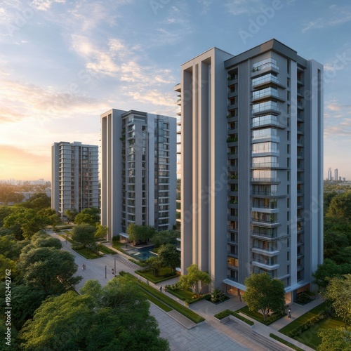 Modern Apartment Buildings in a City