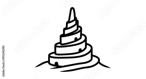 Stylized Tower of Babel illustration, ancient architecture, spiral design, biblical story icon