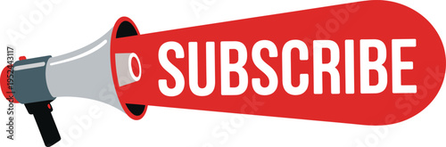 Subscribe megaphone announcement banner with red background for social media video channel promotion