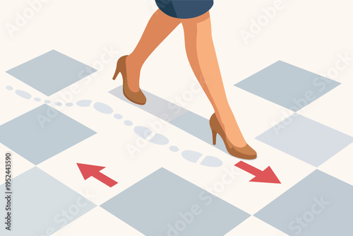 Businesswoman making a career path decision, choosing between different directions with arrow guidance