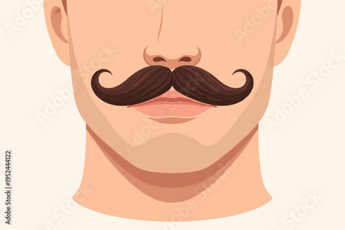 Male face with handlebar mustache, illustrating vintage style, masculine grooming, and traditional facial hair trend