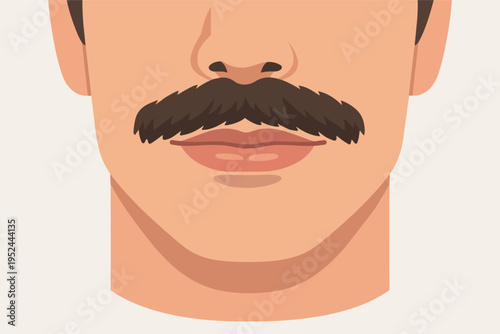 Man's prominent mustache covering upper lip, a symbol of masculinity, style, and grooming trends