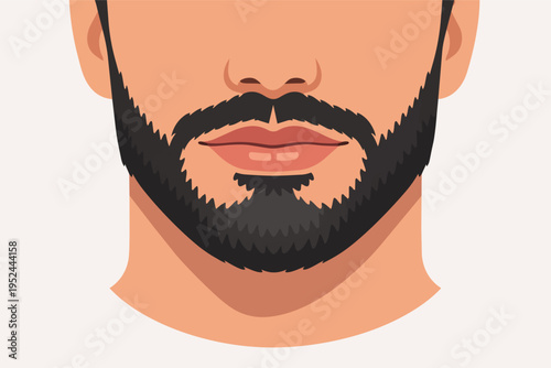 Man's face section with a dark beard and mustache, showing concepts of facial hair styling and masculine identity