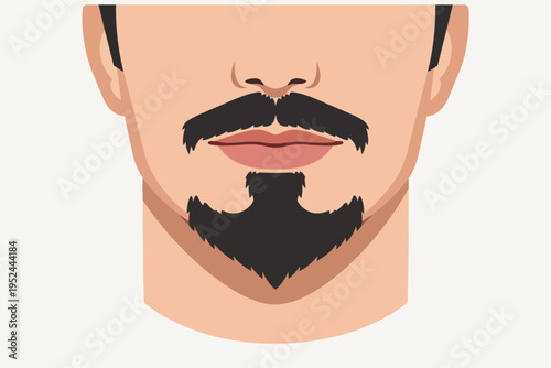 Man's face with beard style featuring a goatee and mustache, displaying classic male grooming and fashion