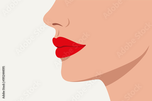 Woman's face in profile showing nose, mouth with red lipstick, chin, and neck. Beauty and cosmetic concept illustration