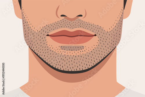 Male face with stubble beard. Man's lower face showing short facial hair texture. Grooming and shaving concept