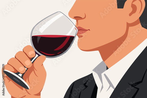 Man evaluating red wine, smelling its aroma, enjoying tasting experience and sommelier luxury lifestyle