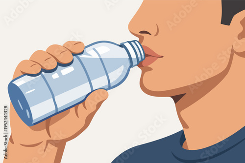 Person hydrating during physical activity by drinking fresh water from a plastic bottle for wellbeing