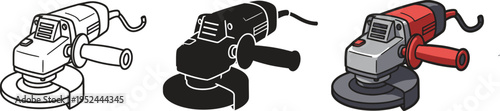 A set of three different angle grinder illustrations Vector