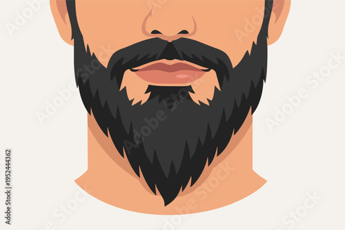 Man with full black beard and mustache grooming concept, male facial hair styling, barbershop hygiene profile